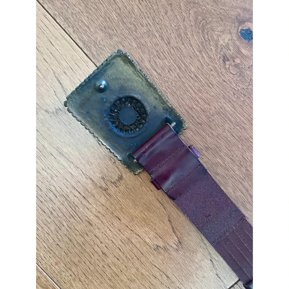 Leather Multi Strap Belt Amber Cabochon Ornate Brass Buckle Boho Steampunk L